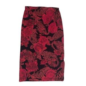 Vintage 90s Black Floral Skirt Size M JKLA Grunge Side Slit USA Whimsygoth Boho